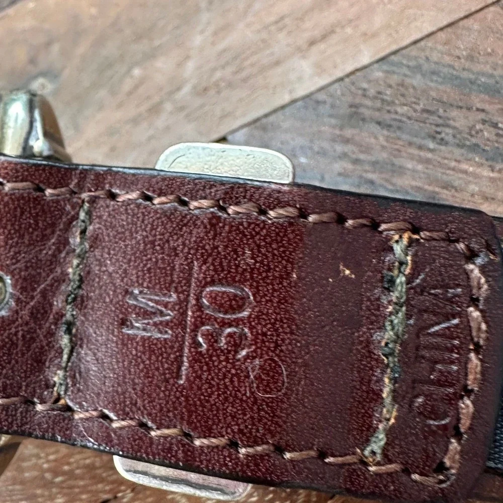 Brighton Braided‎ Leather SZ M 30 Belt Brown Silver Engraved Buckle Western Boho